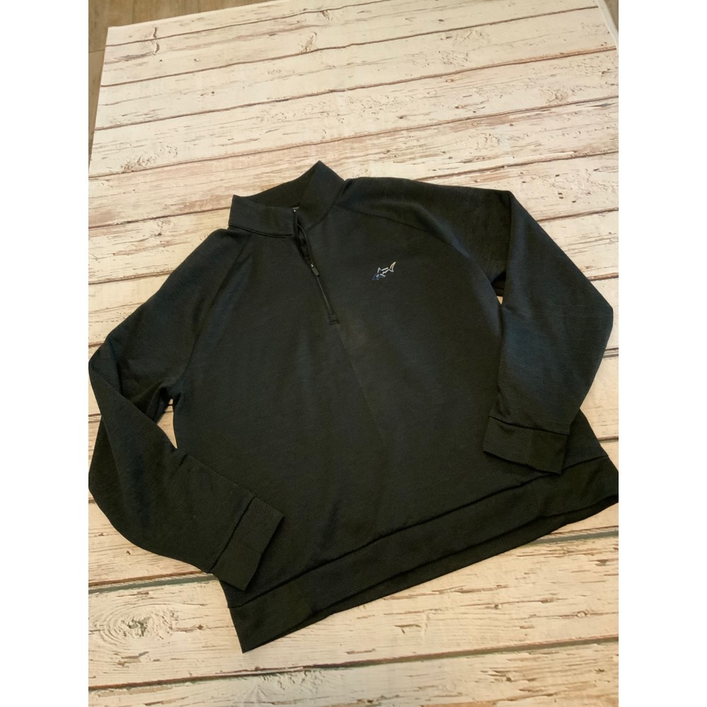 Greg Norman Mens Large Charcoal Gray Quarter Zip Pullover Golf Shark Logo
